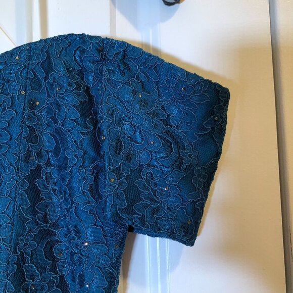 Ideas by Barbara Evening Dress 5714-16 Peacock Blue Size S/M NWT - Picture 8 of 11